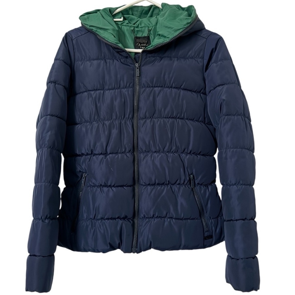 Zara Colorblock Puffer Jacket Zippered Hood Warm Wear TRF